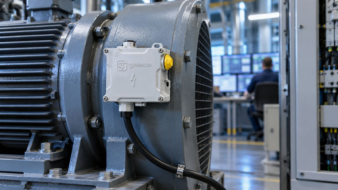 MEL-3171 Vibrationswächter an einem Elektromotor mit Kabelanschluss zum Schaltschrank